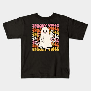 Retro Spooky Vibes Groovy Ghost Halloween Kids T-Shirt